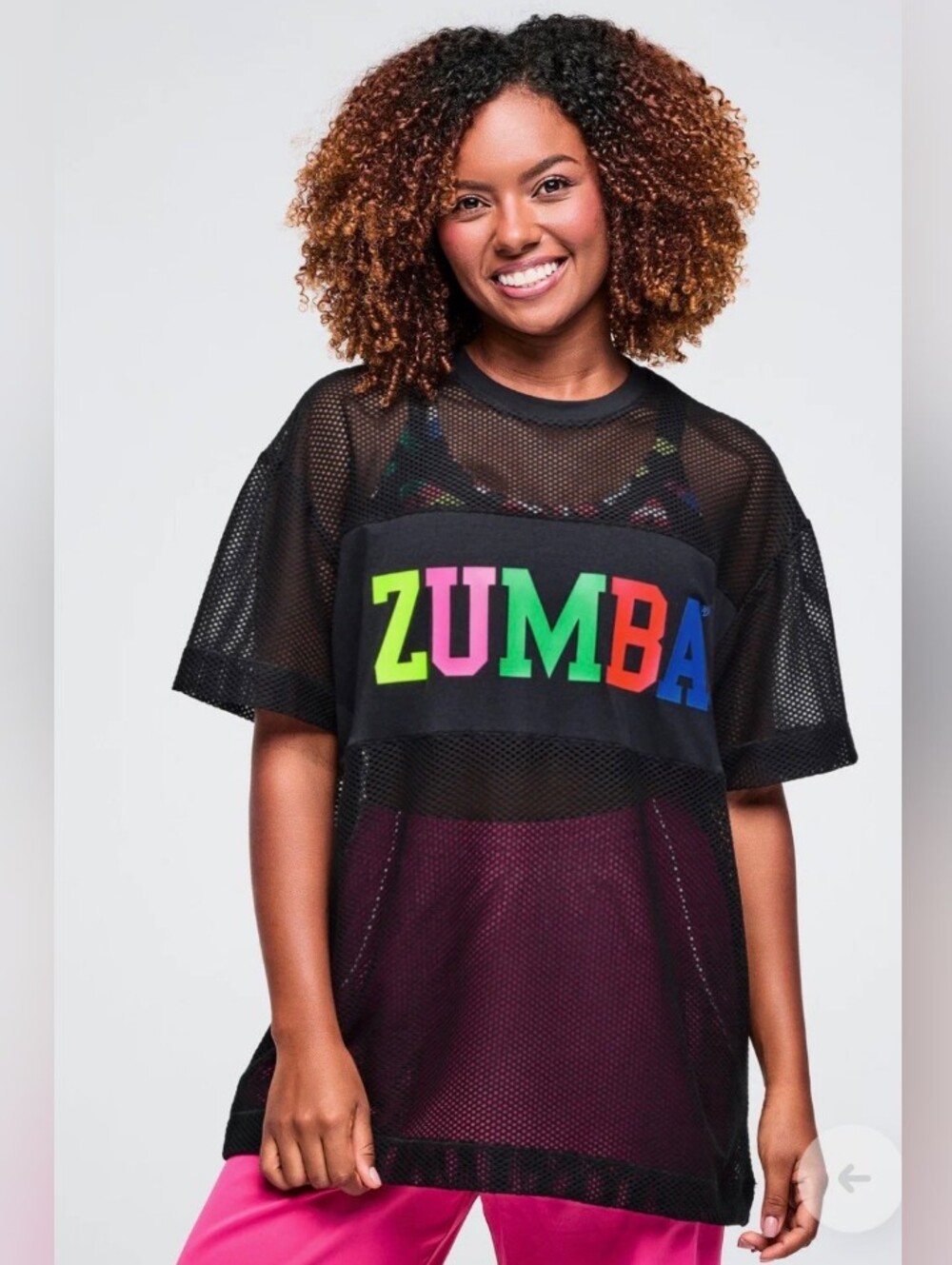 Zumba Fitness Black Mesh Tee with Multicolor ZUMBA Letters